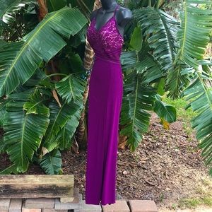 Morgan and Co sequin lace halter with front slit